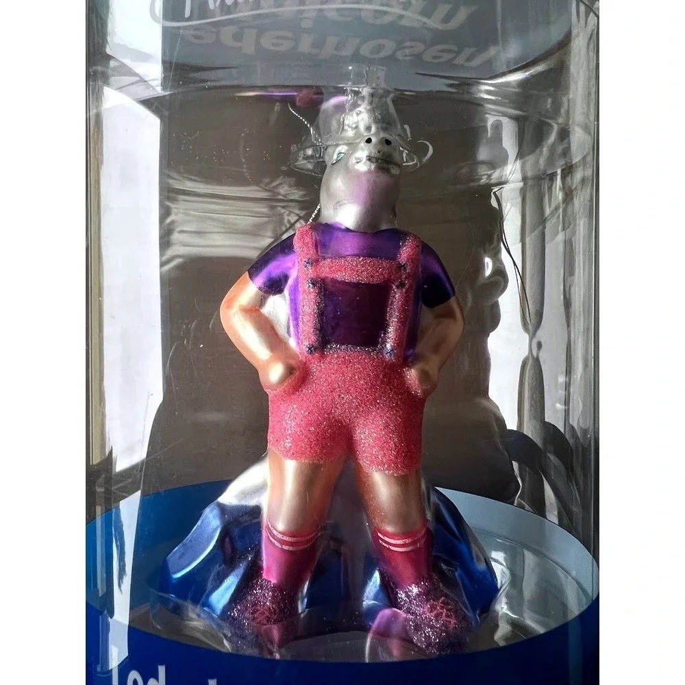 Lederhosen Unicorn Ornament Archie McPhee Pink Purple Glass Glitter Weird‎ Xmas
